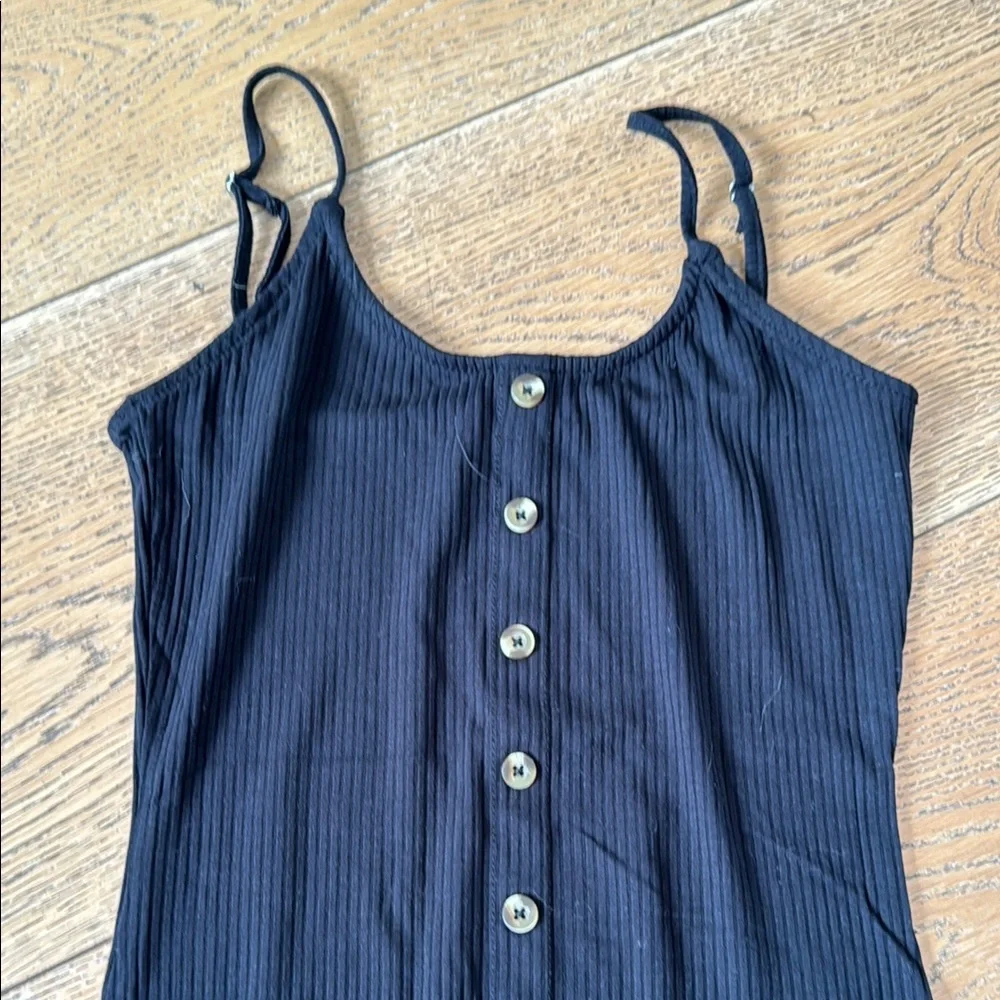 Mind Code Black Ribbed Button-Front Midi Dress - Picture 4 of 7